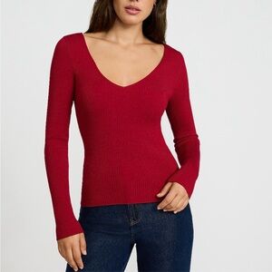 Ribbed Double V-Neck Sweater